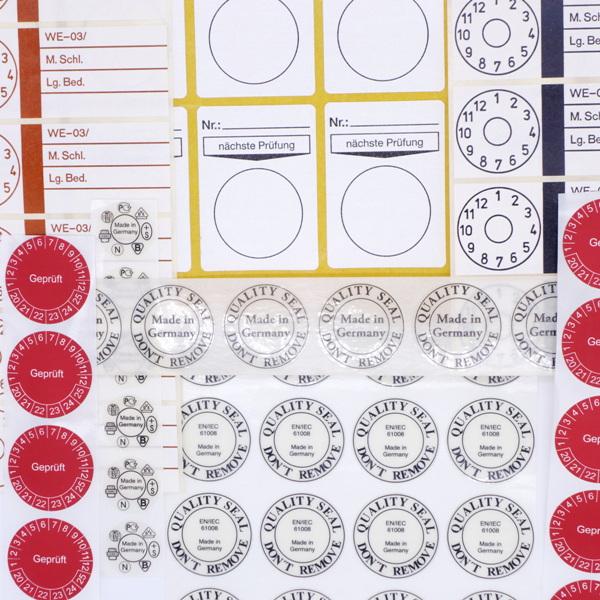 Runde Prüfetiketten von Schlegel Etiketten mit verschiedenen Beschriftungen