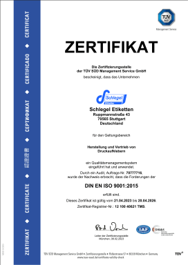 ISO9001 2015 Zertifikat Schlegel Etiketten